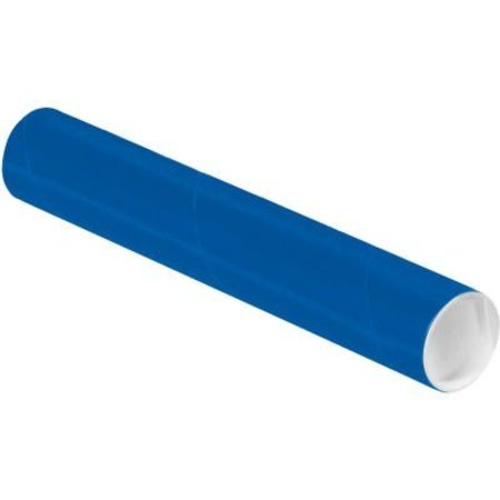 THE PACKAGING WHOLESALERS Colored Mailing Tubes With Caps, 2" Dia. x 12"L, 0.06" Thick, Blue, 50/Pack P2012B